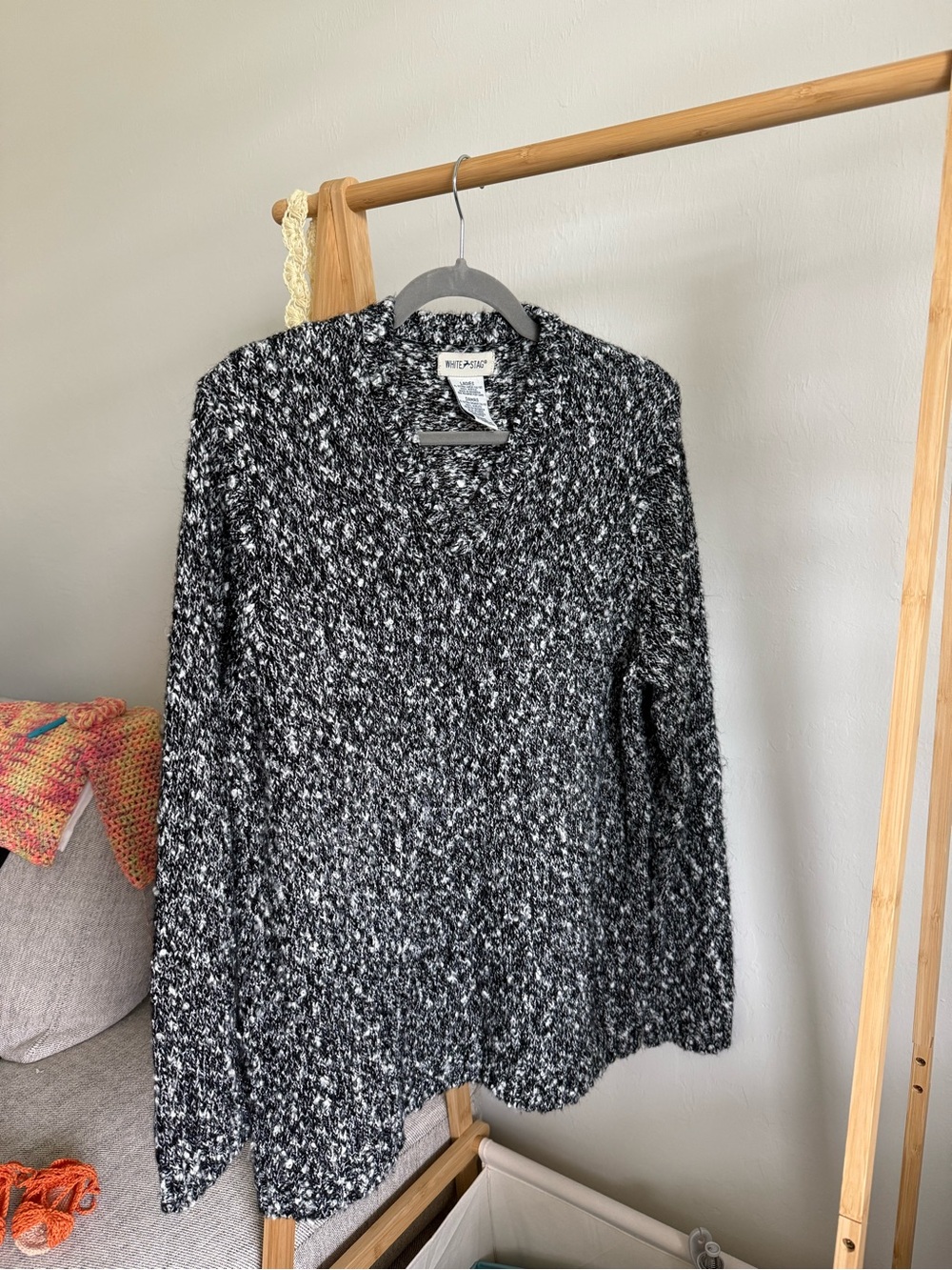 White Stag Black & White Marled V-Neck Sweater